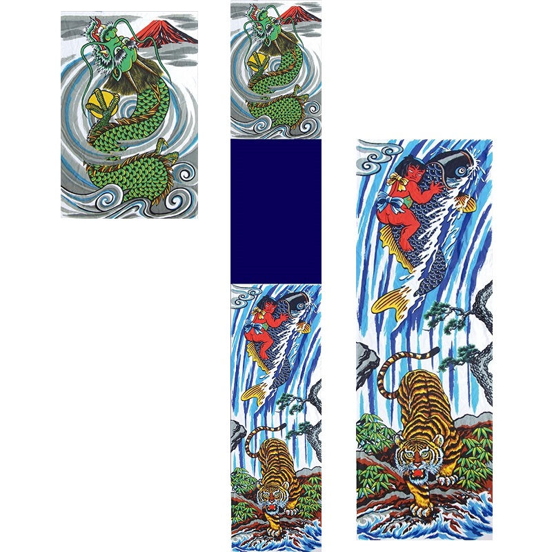 [徳永鯉][節句のぼり][登龍門幟]紺染め友禅出世登龍門幟単品[６.５ｍ]（巾９０ｃｍ）単品[151-393][日本の伝統文化][五月人形]サイズ：6500×900mm◆６.５ｍ物（巾９０ｃｍ）黄金色