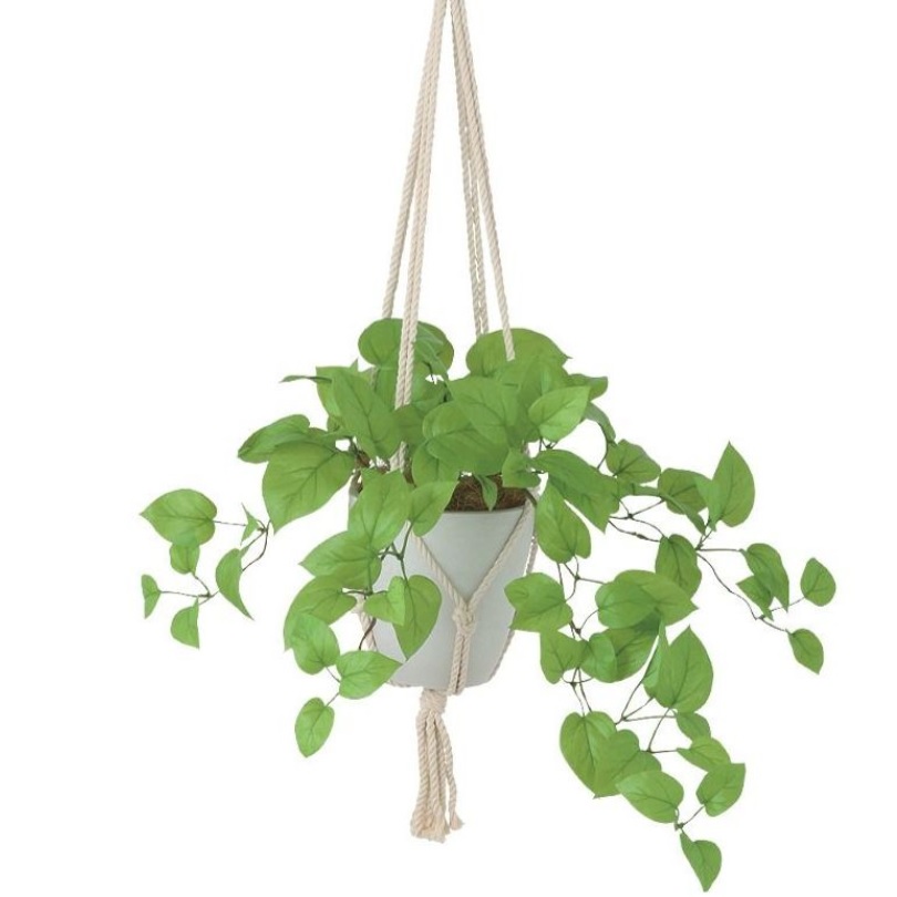 人工観葉植物 ライムポトス ブッシュ ハンキング ポット付き 高さ25×長さ45（総全長約85）cm （P118-99532) （代引き不可） インテリアグリーン フェイクグリーン